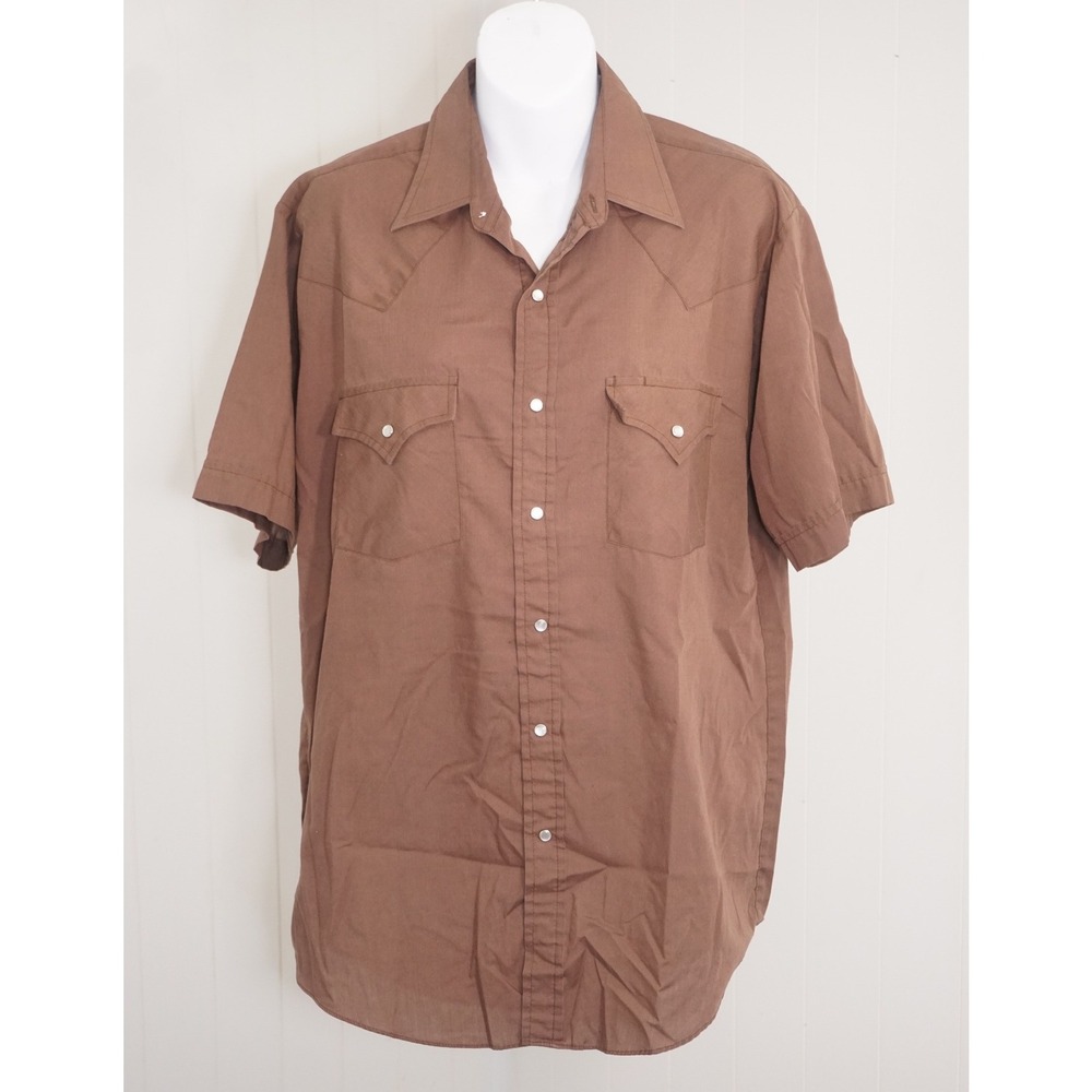 Plains Medium Short Sleeve Brown Western Pearl Snap Shirt